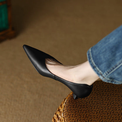 Women's Pointed Toe Pumps with Low Kitten Heel and Slip-On Design