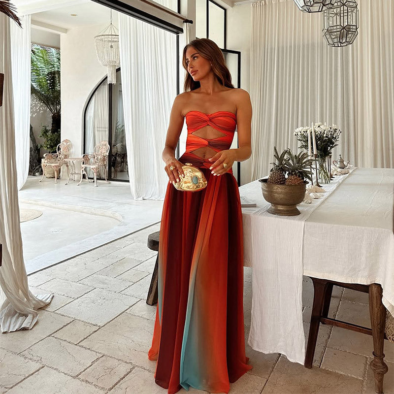 Women's Ombre Dress with Flowy Design and Sleeveless Style