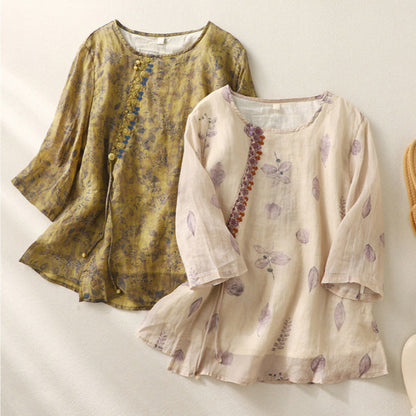 Women's Relaxed Blouse with Floral Print and Lightweight Fabric