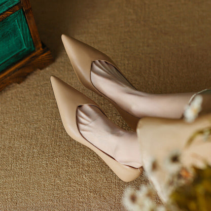 Women's Pointed Toe Pumps with Low Kitten Heel and Slip-On Design
