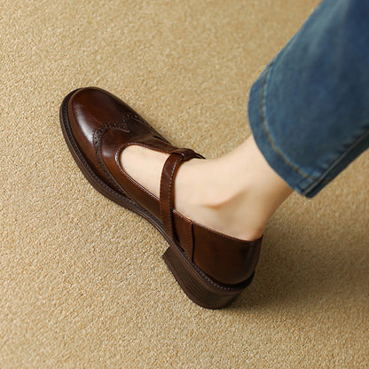 Women's T-Strap Mary Jane Shoes with Low Block Heel and Classic Design