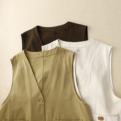 Women's Button Vest with Relaxed Fit and Versatile Style