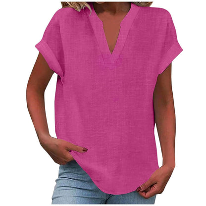 Women's V-Neck Blouse with Relaxed Fit and Lightweight Fabric