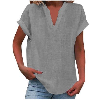 Women's V-Neck Blouse with Relaxed Fit and Lightweight Fabric