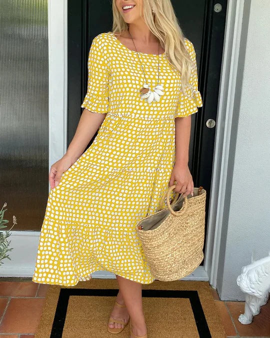 Women's Midi Dress with Dots and Relaxed Fit