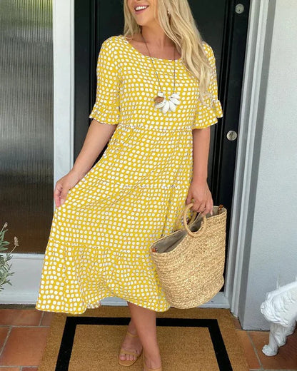 Women's Midi Dress with Dots and Relaxed Fit
