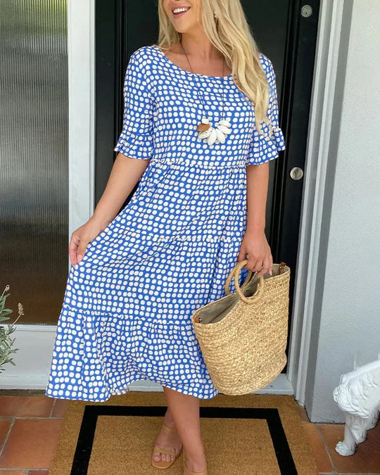 Women's Midi Dress with Dots and Relaxed Fit
