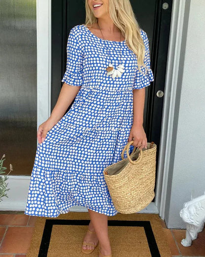 Women's Midi Dress with Dots and Relaxed Fit