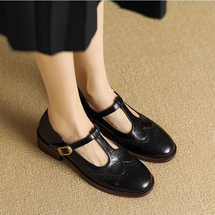 Women's T-Strap Mary Jane Shoes with Low Block Heel and Classic Design