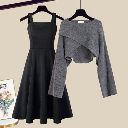 Women's Versatile Knit Dress Set with Layered Design and Adjustable Fit
