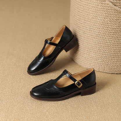 Women's T-Strap Mary Jane Shoes with Low Block Heel and Classic Design