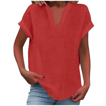 Women's V-Neck Blouse with Relaxed Fit and Lightweight Fabric