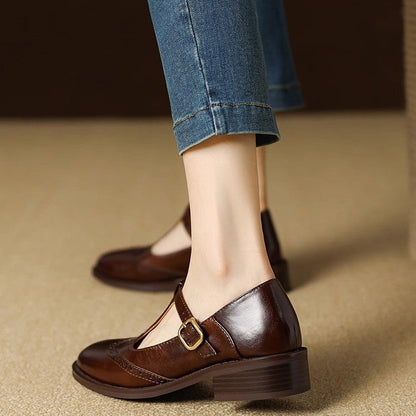 Women's T-Strap Mary Jane Shoes with Low Block Heel and Classic Design