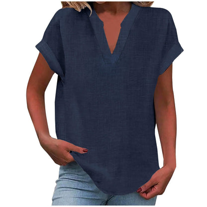 Women's V-Neck Blouse with Relaxed Fit and Lightweight Fabric