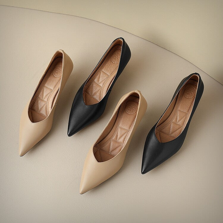 Women's Pointed Toe Pumps with Low Kitten Heel and Slip-On Design
