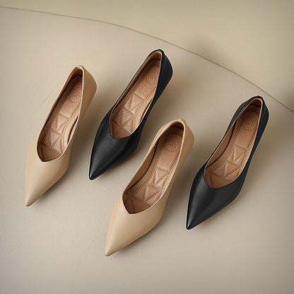 Women's Pointed Toe Pumps with Low Kitten Heel and Slip-On Design
