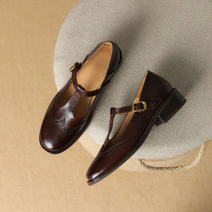 Women's T-Strap Mary Jane Shoes with Low Block Heel and Classic Design