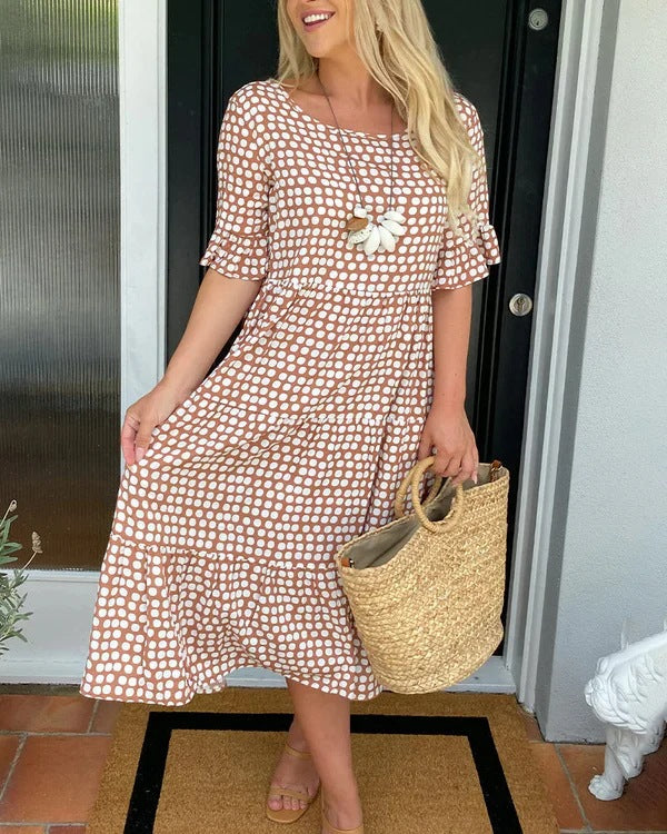 Women's Midi Dress with Dots and Relaxed Fit