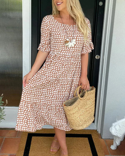 Women's Midi Dress with Dots and Relaxed Fit