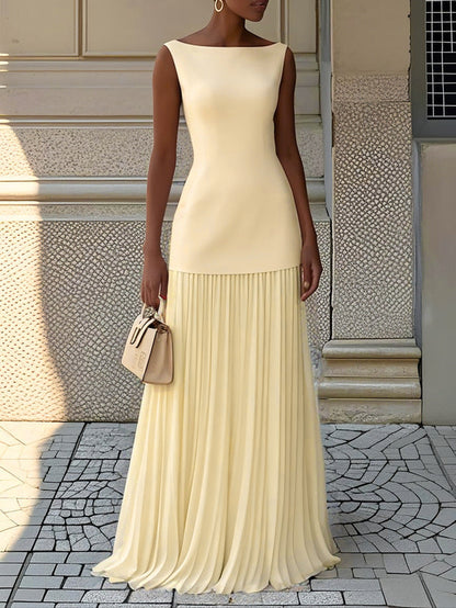 Women's Pleated Maxi Dress with Sleeveless Design and Flowing Silhouette