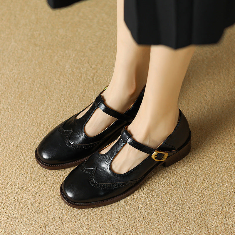Women's T-Strap Mary Jane Shoes with Low Block Heel and Classic Design