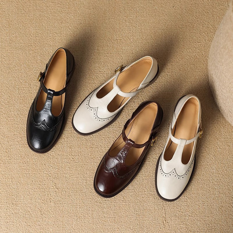 Women's T-Strap Mary Jane Shoes with Low Block Heel and Classic Design