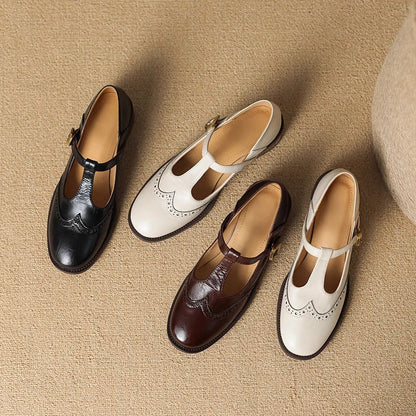 Women's T-Strap Mary Jane Shoes with Low Block Heel and Classic Design