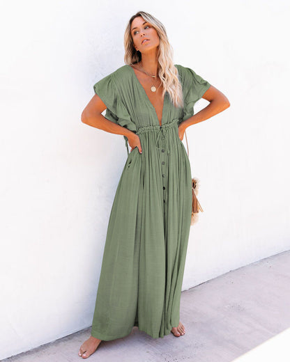 Women's Boho Beach Cover Up with Wrap V Neck and Flowing Design