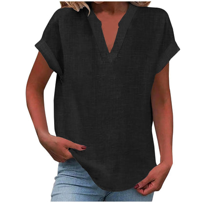 Women's V-Neck Blouse with Relaxed Fit and Lightweight Fabric