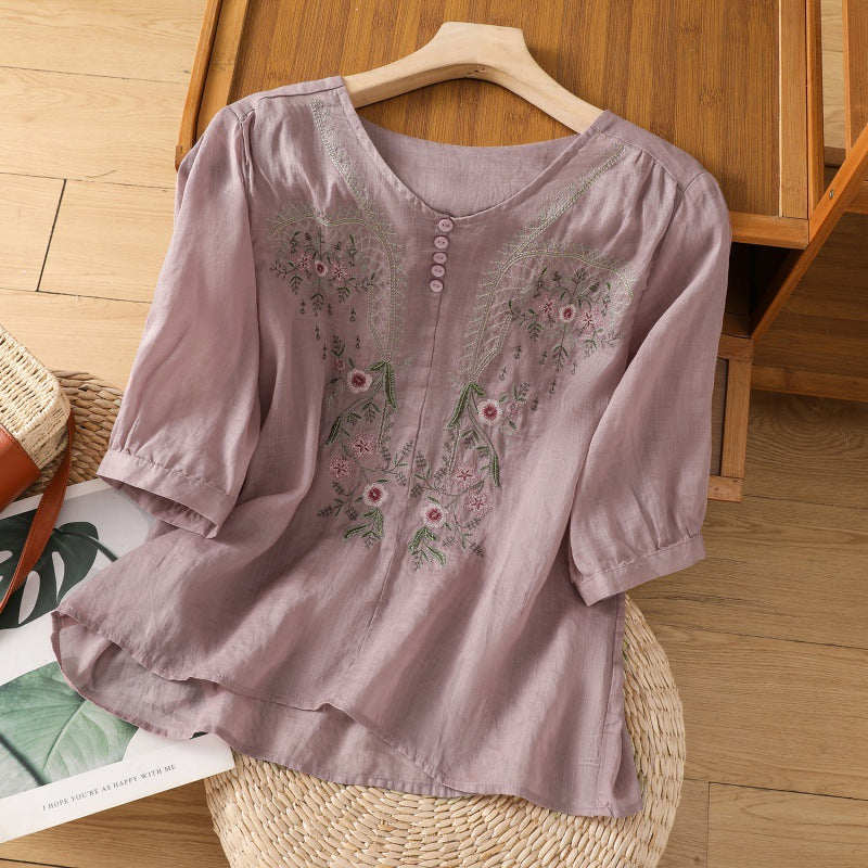 Women's Floral Relaxed Blouse with Lightweight Fabric and Breathable Design