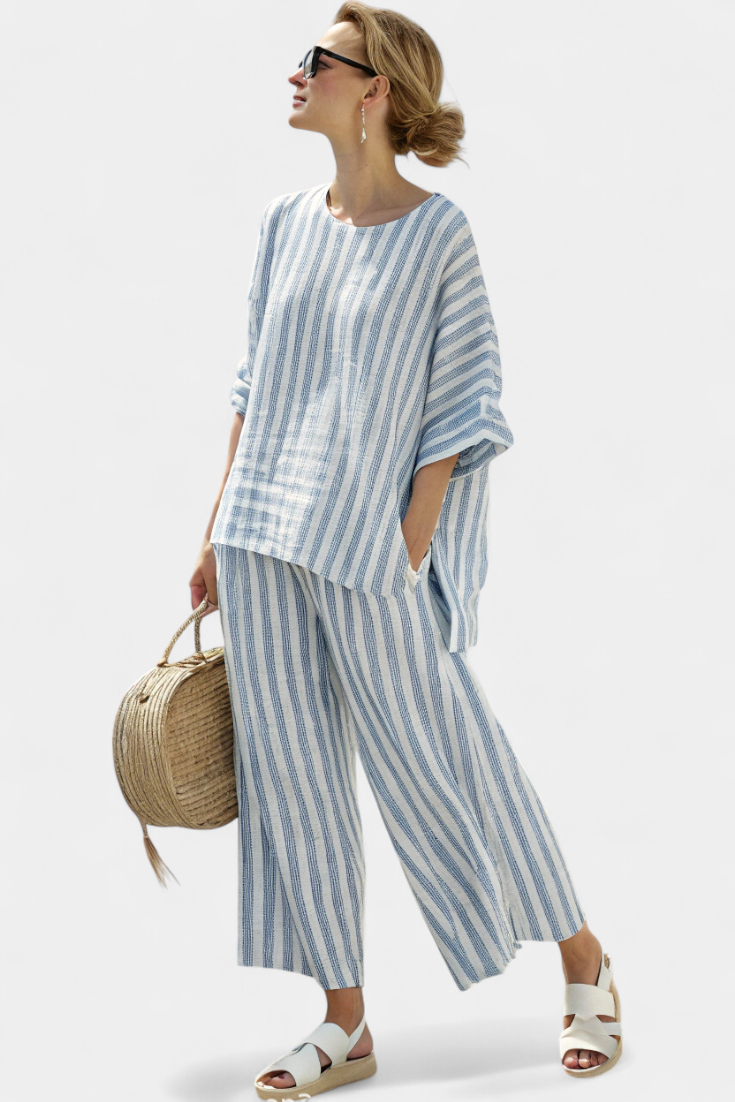 Celine | Striped Top with Wide Leg Trousers Set