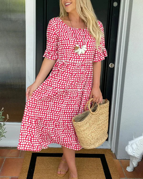 Women's Midi Dress with Dots and Relaxed Fit