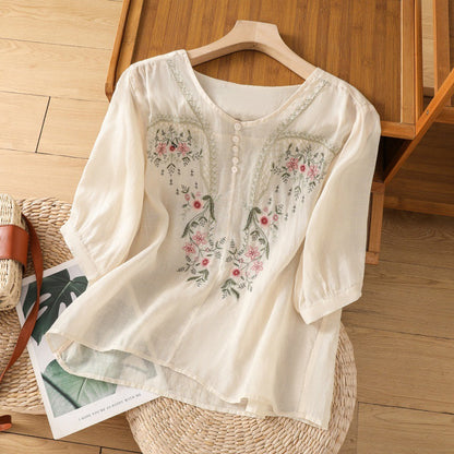 Women's Floral Relaxed Blouse with Lightweight Fabric and Breathable Design
