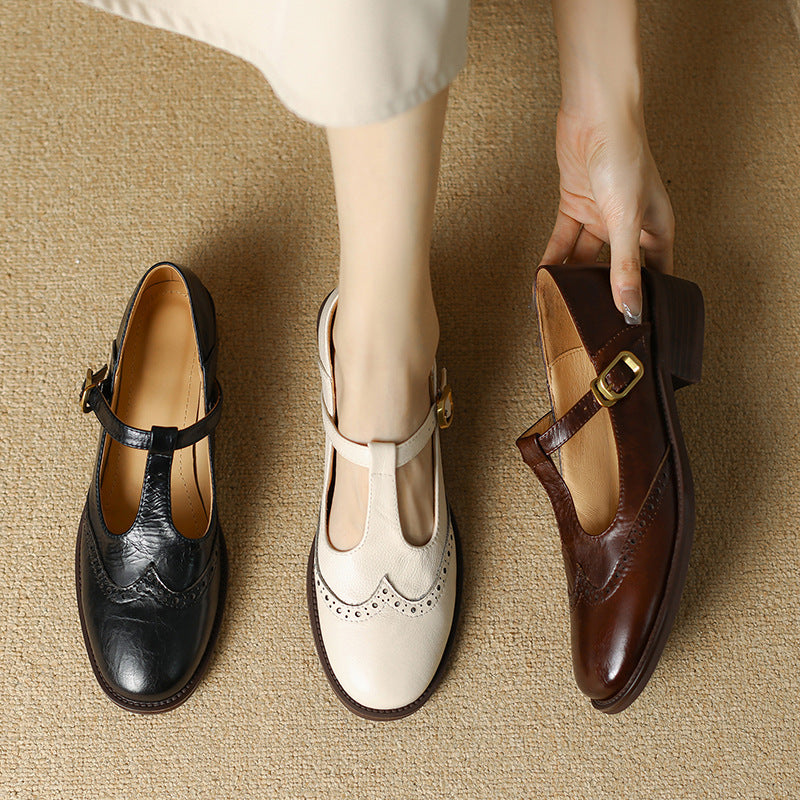 Women's T-Strap Mary Jane Shoes with Low Block Heel and Classic Design