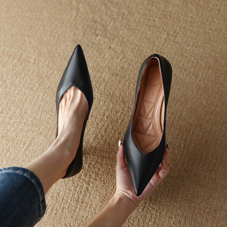 Women's Pointed Toe Pumps with Low Kitten Heel and Slip-On Design