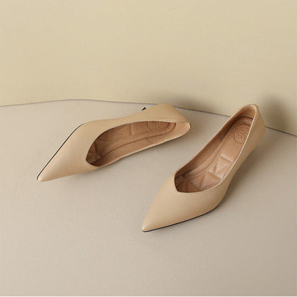 Women's Pointed Toe Pumps with Low Kitten Heel and Slip-On Design