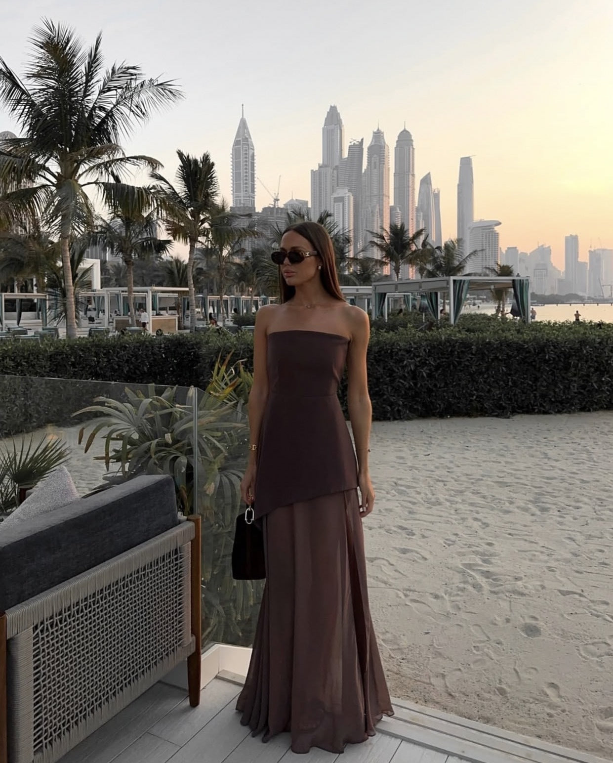 Women's Strapless Asymmetric Maxi Dress with Flowy Design and Versatile Style