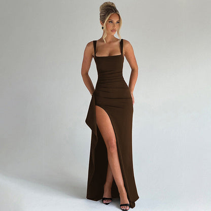 Women's Formal Slip Maxi Dress with Open Back and Sleek Design