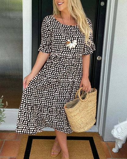 Luxurious Relaxed Fit Dotted Pattern Breathable Tiered Silhouette Midlength Dress