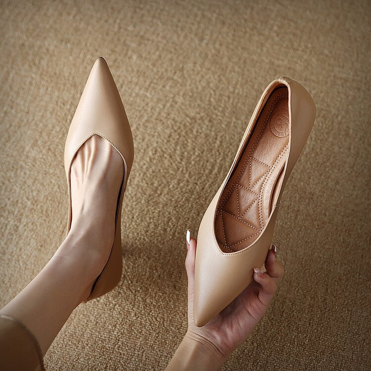Women's Pointed Toe Pumps with Low Kitten Heel and Slip-On Design