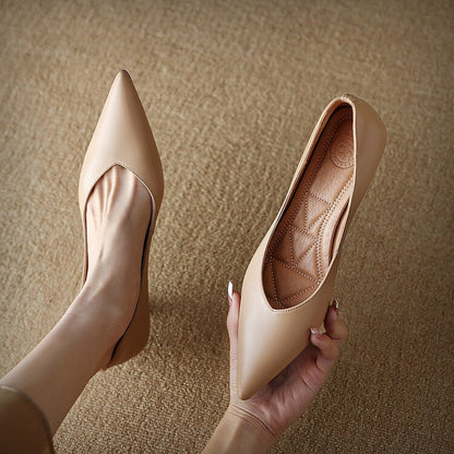Women's Pointed Toe Pumps with Low Kitten Heel and Slip-On Design
