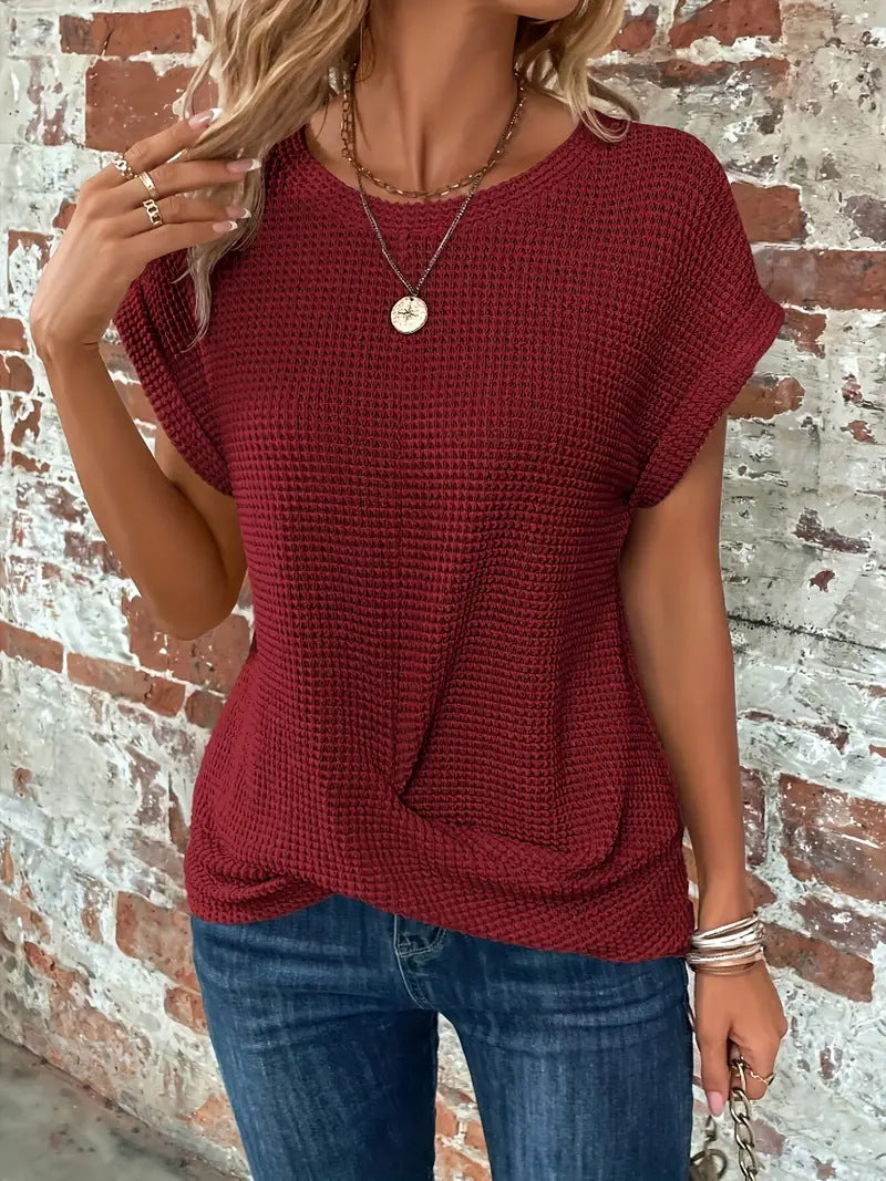 Women's Casual T-Shirt with Waffle Knit and Short Sleeves
