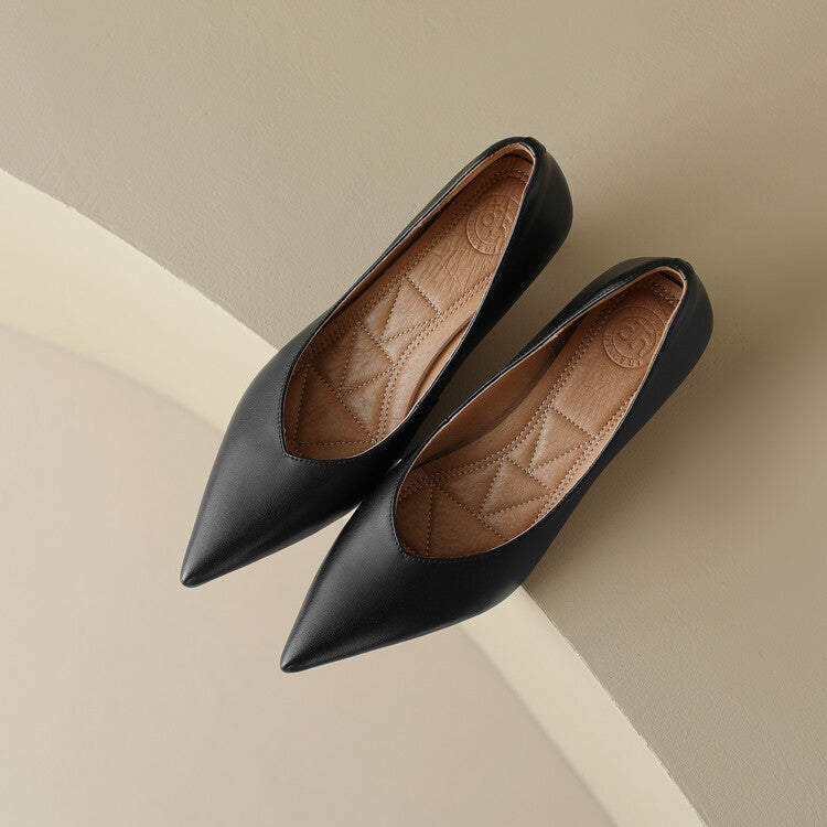 Women's Pointed Toe Pumps with Low Kitten Heel and Slip-On Design