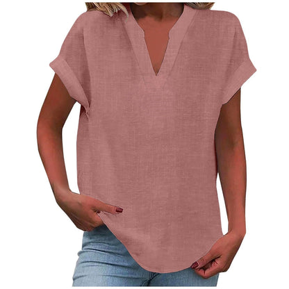 Women's V-Neck Blouse with Relaxed Fit and Lightweight Fabric