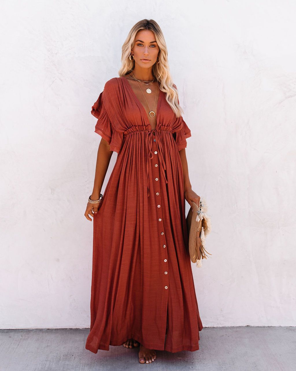 Women's Boho Beach Cover Up with Wrap V Neck and Flowing Design