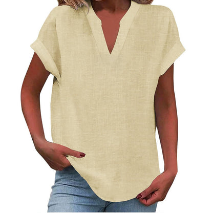 Women's V-Neck Blouse with Relaxed Fit and Lightweight Fabric
