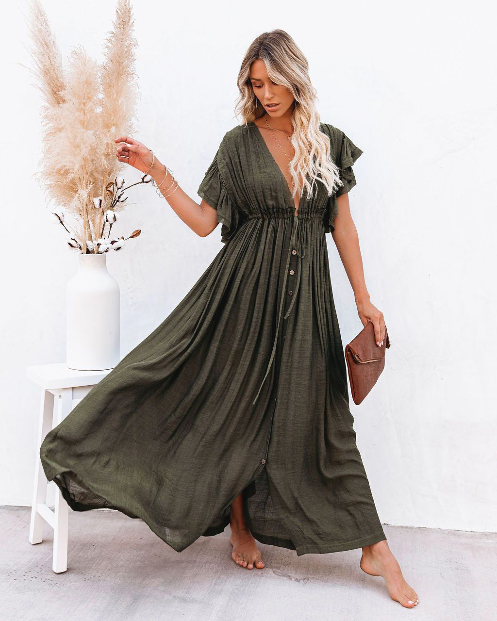 Women's Boho Beach Cover Up with Wrap V Neck and Flowing Design