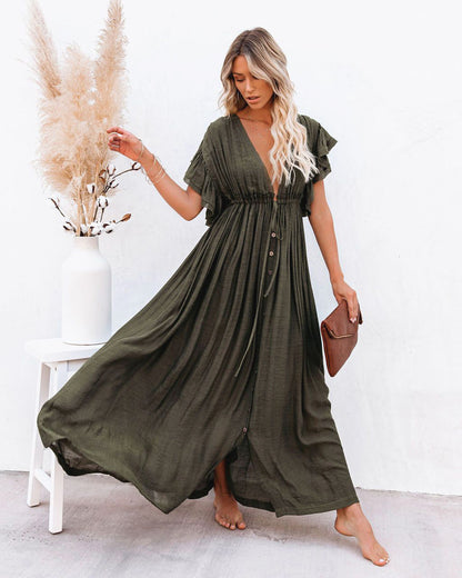 Women's Boho Beach Cover Up with Wrap V Neck and Flowing Design