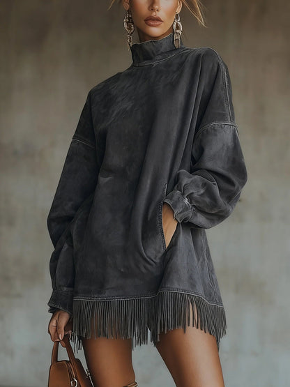 Women's Fringe Dress with Relaxed Fit and Versatile Style