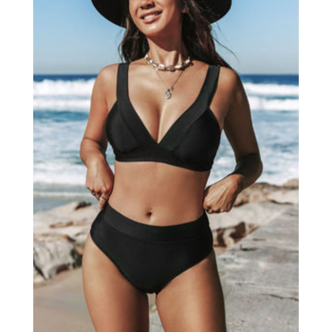 Women's High Waist Swimsuit with Full Coverage and Adjustable Straps
